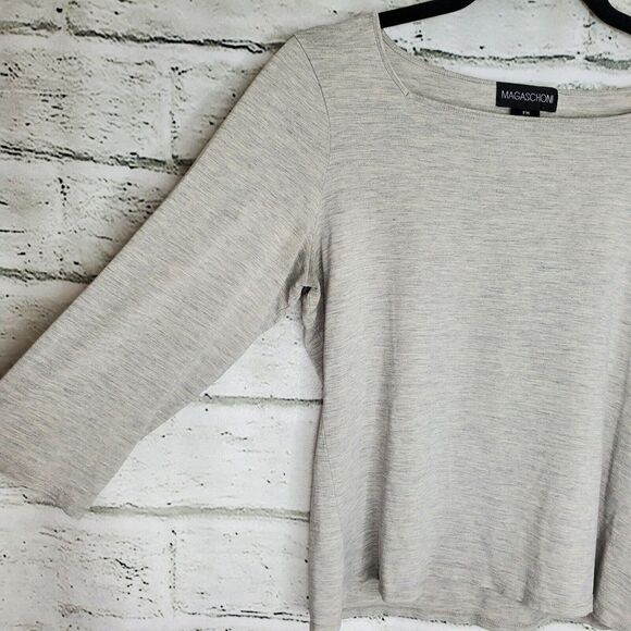 Magaschoni 3/4 Sleeve Silk Shirt Solid Gray Petite Medium casual square neck - Picture 5 of 6